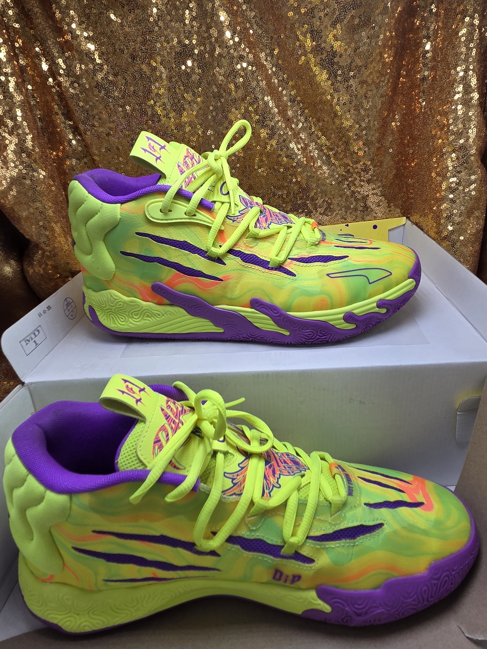 Mens Neon Yellow & Purple Athletic Sneakers - Picture 5 of 10